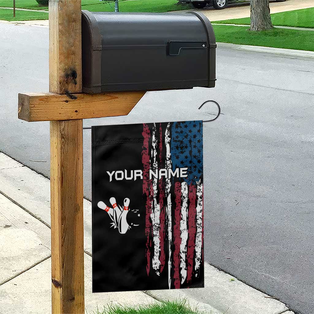 Distressed American Flag Garden Flag with Bowling Pins and Ball Vertical Stripe Design - Wonder Print Shop