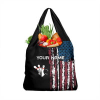Distressed American Flag Grocery Bag with Bowling Pins and Ball Vertical Stripe Design - Wonder Print Shop