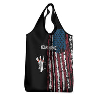 Distressed American Flag Grocery Bag with Bowling Pins and Ball Vertical Stripe Design - Wonder Print Shop