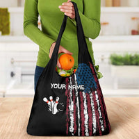 Distressed American Flag Grocery Bag with Bowling Pins and Ball Vertical Stripe Design - Wonder Print Shop