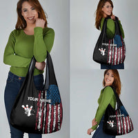 Distressed American Flag Grocery Bag with Bowling Pins and Ball Vertical Stripe Design - Wonder Print Shop