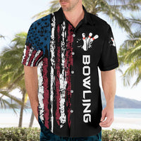 Distressed American Flag Hawaiian Shirt with Bowling Pins and Ball Vertical Stripe Design - Wonder Print Shop