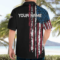 Distressed American Flag Hawaiian Shirt with Bowling Pins and Ball Vertical Stripe Design - Wonder Print Shop