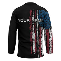 Distressed American Flag Hockey Jersey with Bowling Pins and Ball Vertical Stripe Design - Wonder Print Shop