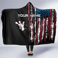 Distressed American Flag Hooded Blanket with Bowling Pins and Ball Vertical Stripe Design - Wonder Print Shop