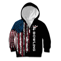 Distressed American Flag Kid Hoodie with Bowling Pins and Ball Vertical Stripe Design - Wonder Print Shop