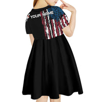 Distressed American Flag Kid Short Sleeve Dress with Bowling Pins and Ball Vertical Stripe Design - Wonder Print Shop