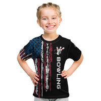 Distressed American Flag Kid T Shirt with Bowling Pins and Ball Vertical Stripe Design - Wonder Print Shop