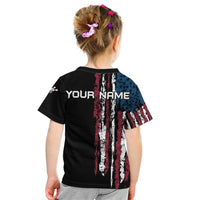 Distressed American Flag Kid T Shirt with Bowling Pins and Ball Vertical Stripe Design - Wonder Print Shop