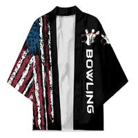 Distressed American Flag Kimono with Bowling Pins and Ball Vertical Stripe Design - Wonder Print Shop