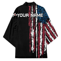 Distressed American Flag Kimono with Bowling Pins and Ball Vertical Stripe Design - Wonder Print Shop