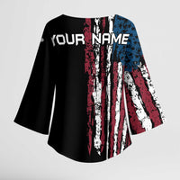Distressed American Flag Kimono Sleeve Blouse with Bowling Pins and Ball Vertical Stripe Design - Wonder Print Shop