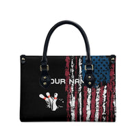 Distressed American Flag Leather Bag with Bowling Pins and Ball Vertical Stripe Design - Wonder Print Shop