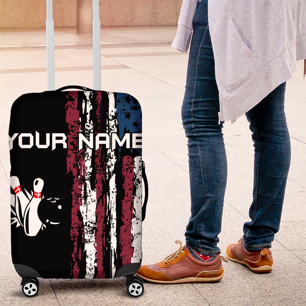 Distressed American Flag Luggage Cover with Bowling Pins and Ball Vertical Stripe Design - Wonder Print Shop