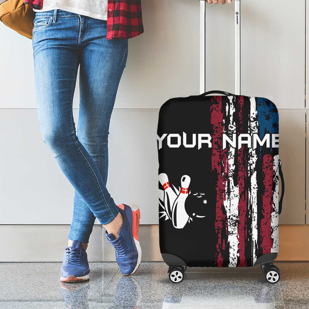 Distressed American Flag Luggage Cover with Bowling Pins and Ball Vertical Stripe Design - Wonder Print Shop