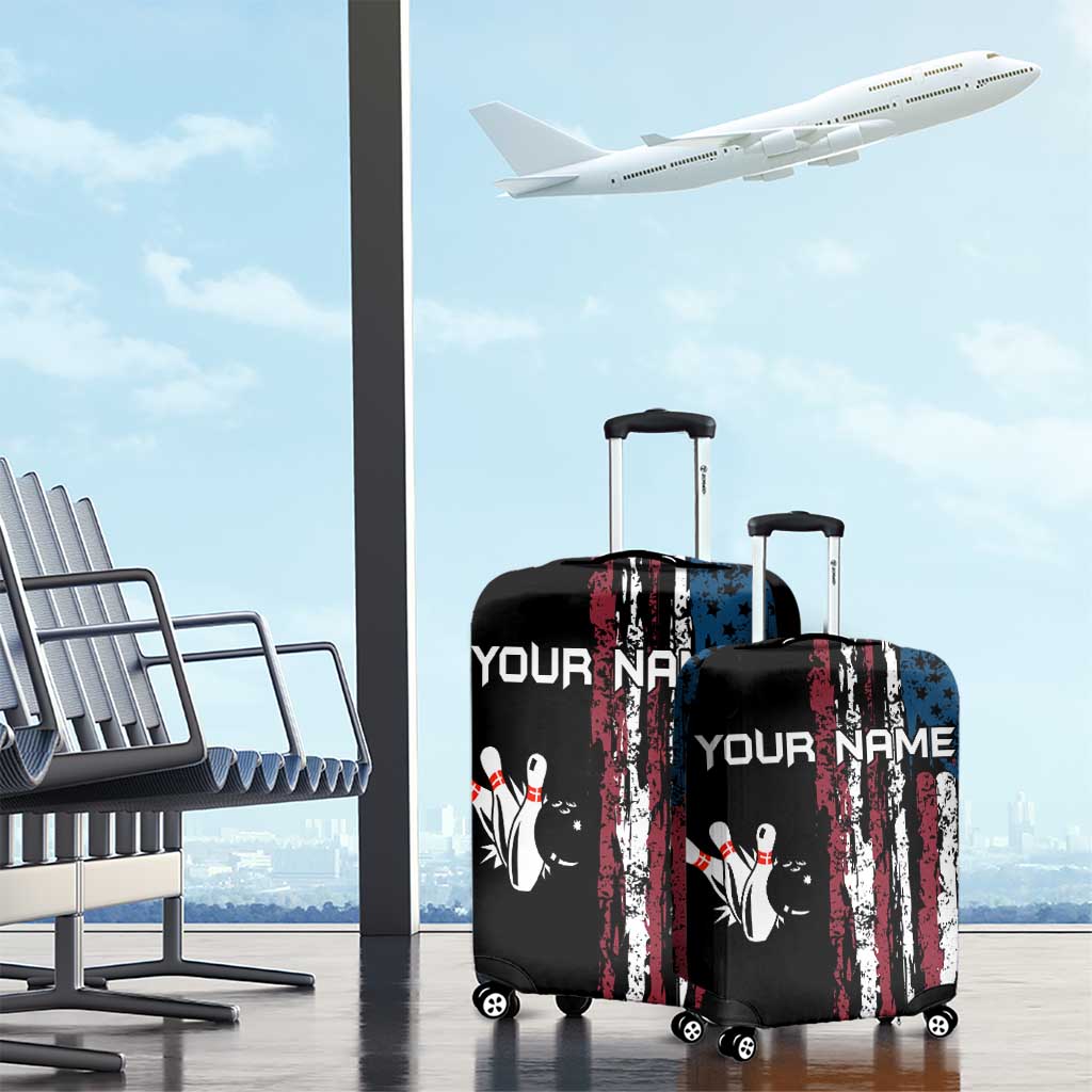 Distressed American Flag Luggage Cover with Bowling Pins and Ball Vertical Stripe Design - Wonder Print Shop