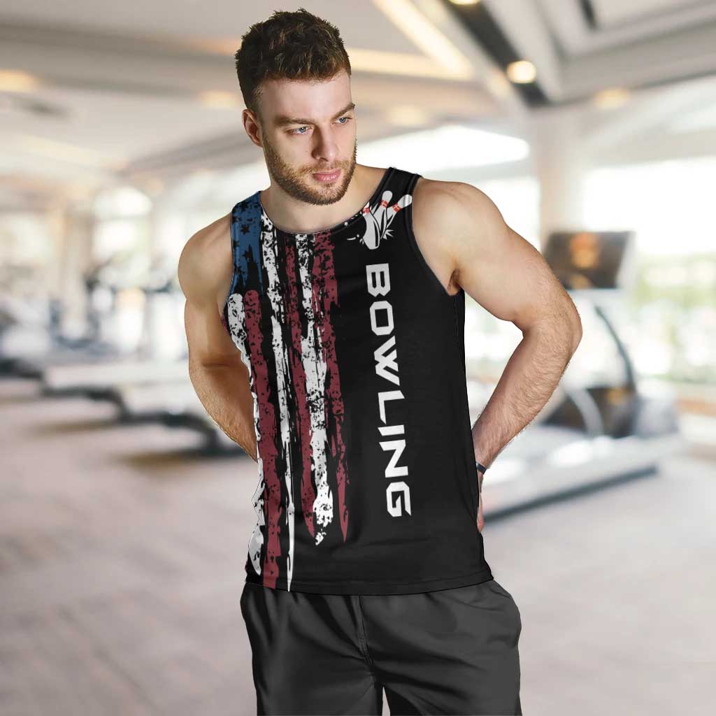 Distressed American Flag Men Tank Top with Bowling Pins and Ball Vertical Stripe Design - Wonder Print Shop