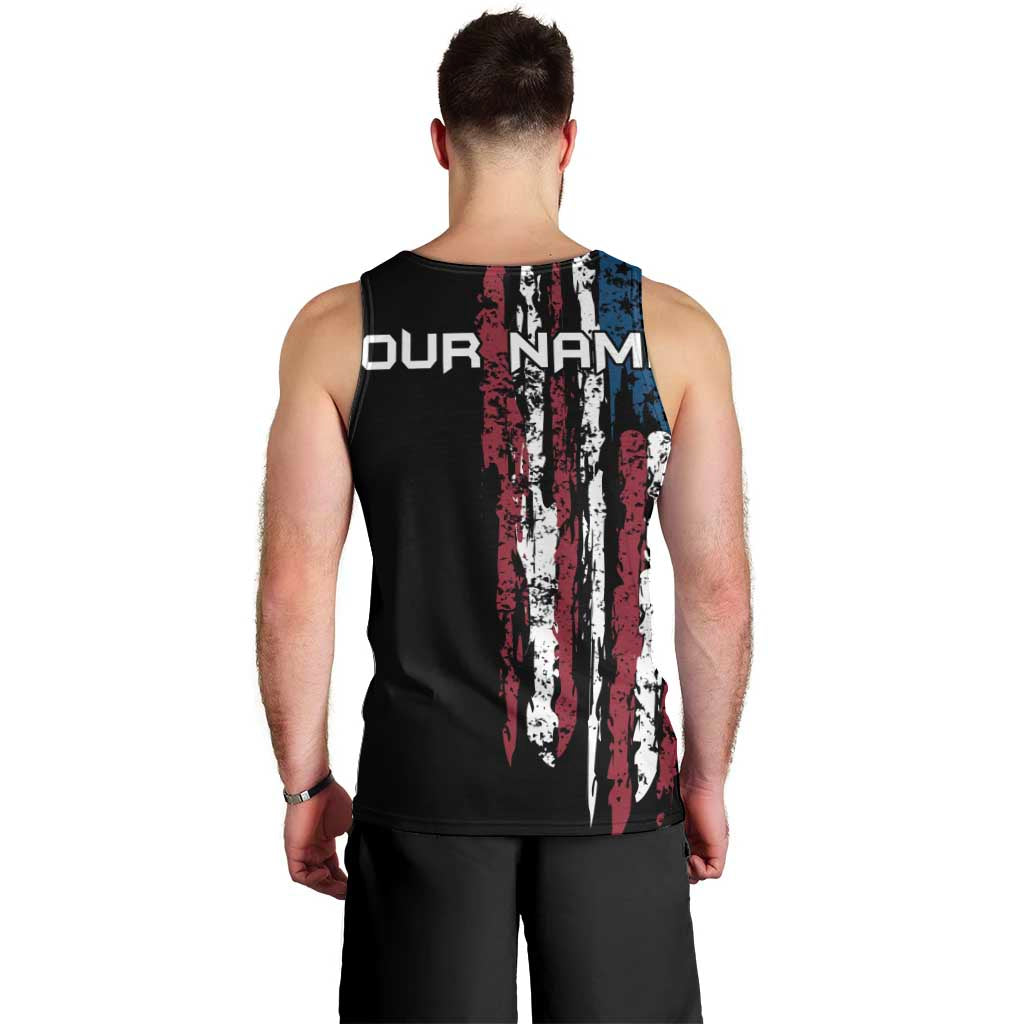 Distressed American Flag Men Tank Top with Bowling Pins and Ball Vertical Stripe Design - Wonder Print Shop