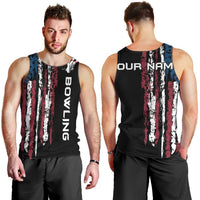 Distressed American Flag Men Tank Top with Bowling Pins and Ball Vertical Stripe Design - Wonder Print Shop