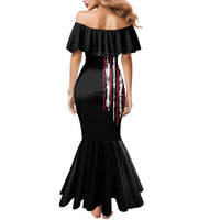 Distressed American Flag Mermaid Dress with Bowling Pins and Ball Vertical Stripe Design - Wonder Print Shop