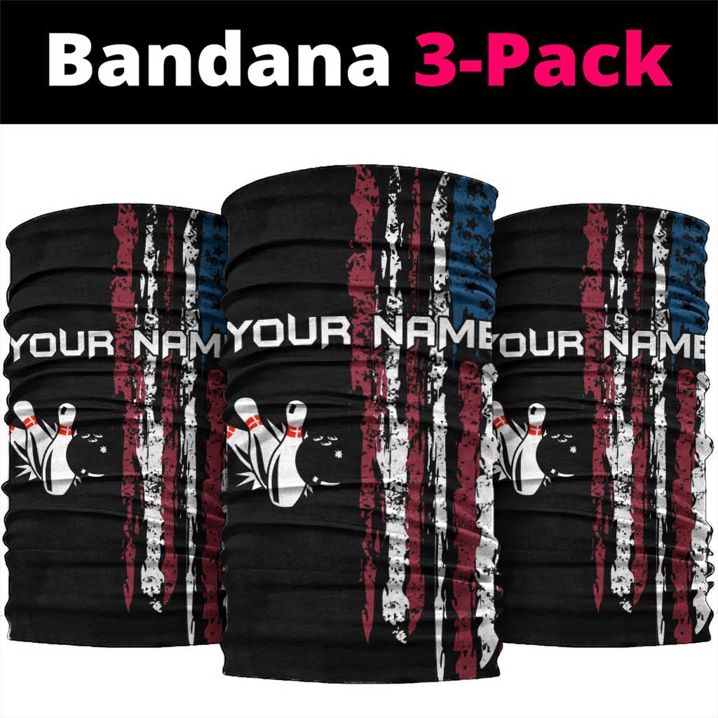 Distressed American Flag Neck Gaiter with Bowling Pins and Ball Vertical Stripe Design - Wonder Print Shop