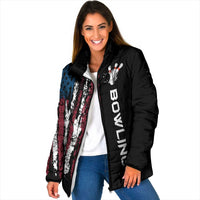 Distressed American Flag Padded Jacket with Bowling Pins and Ball Vertical Stripe Design - Wonder Print Shop