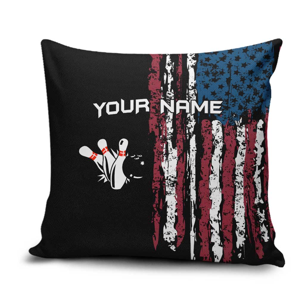 Distressed American Flag Pillow Cover with Bowling Pins and Ball Vertical Stripe Design - Wonder Print Shop