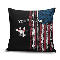Distressed American Flag Pillow Cover with Bowling Pins and Ball Vertical Stripe Design - Wonder Print Shop