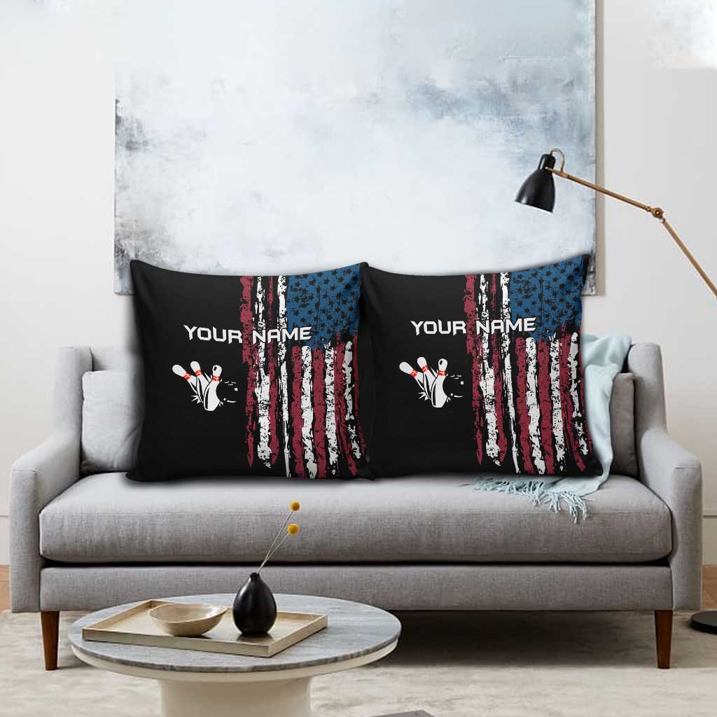 Distressed American Flag Pillow Cover with Bowling Pins and Ball Vertical Stripe Design - Wonder Print Shop