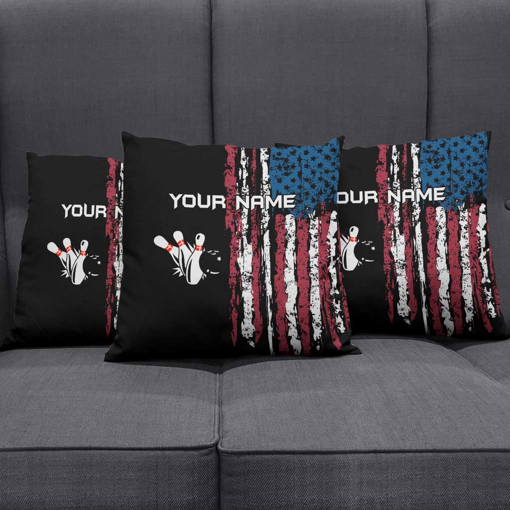 Distressed American Flag Pillow Cover with Bowling Pins and Ball Vertical Stripe Design - Wonder Print Shop
