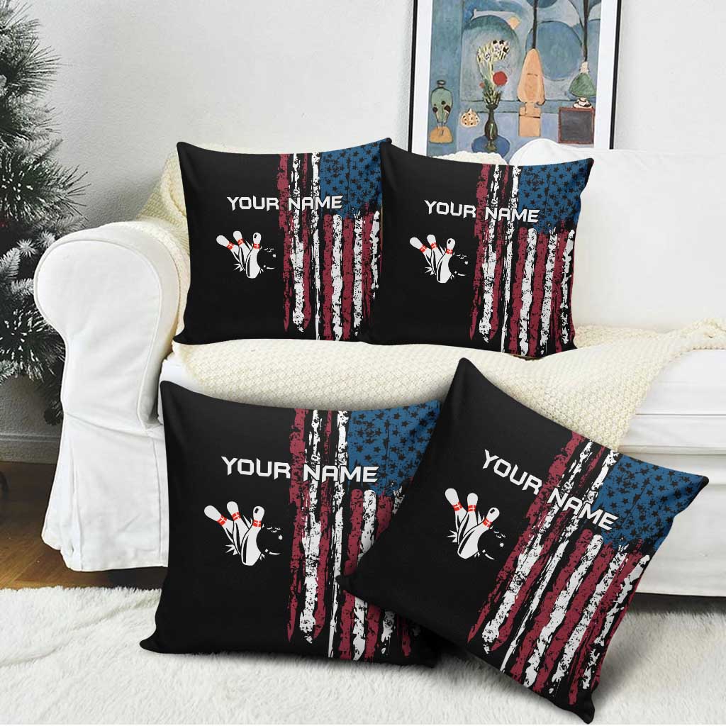 Distressed American Flag Pillow Cover with Bowling Pins and Ball Vertical Stripe Design - Wonder Print Shop