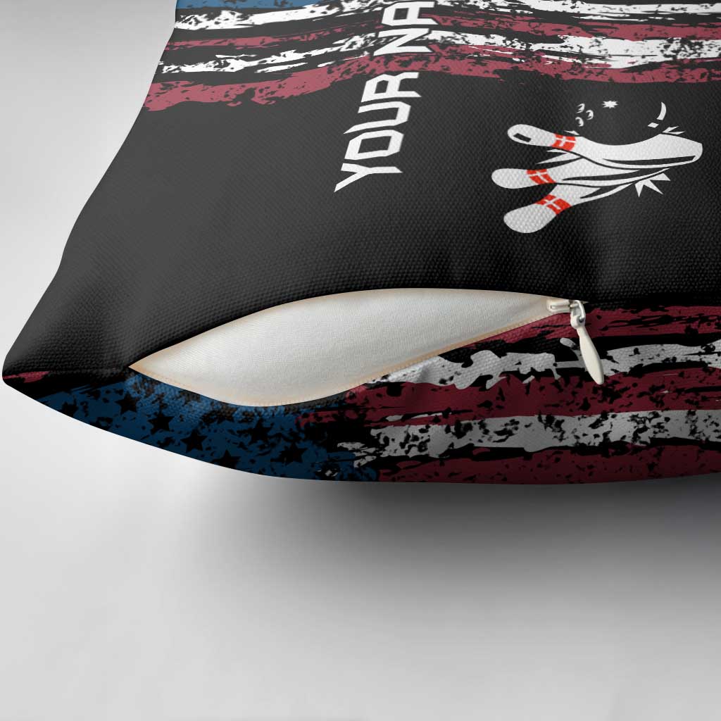 Distressed American Flag Pillow Cover with Bowling Pins and Ball Vertical Stripe Design - Wonder Print Shop
