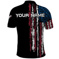 Distressed American Flag Polo Shirt with Bowling Pins and Ball Vertical Stripe Design - Wonder Print Shop