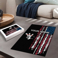 Distressed American Flag Puzzle with Bowling Pins and Ball Vertical Stripe Design - Wonder Print Shop