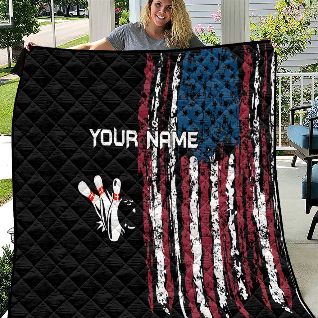 Distressed American Flag Quilt with Bowling Pins and Ball Vertical Stripe Design - Wonder Print Shop