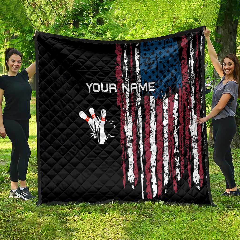 Distressed American Flag Quilt with Bowling Pins and Ball Vertical Stripe Design - Wonder Print Shop