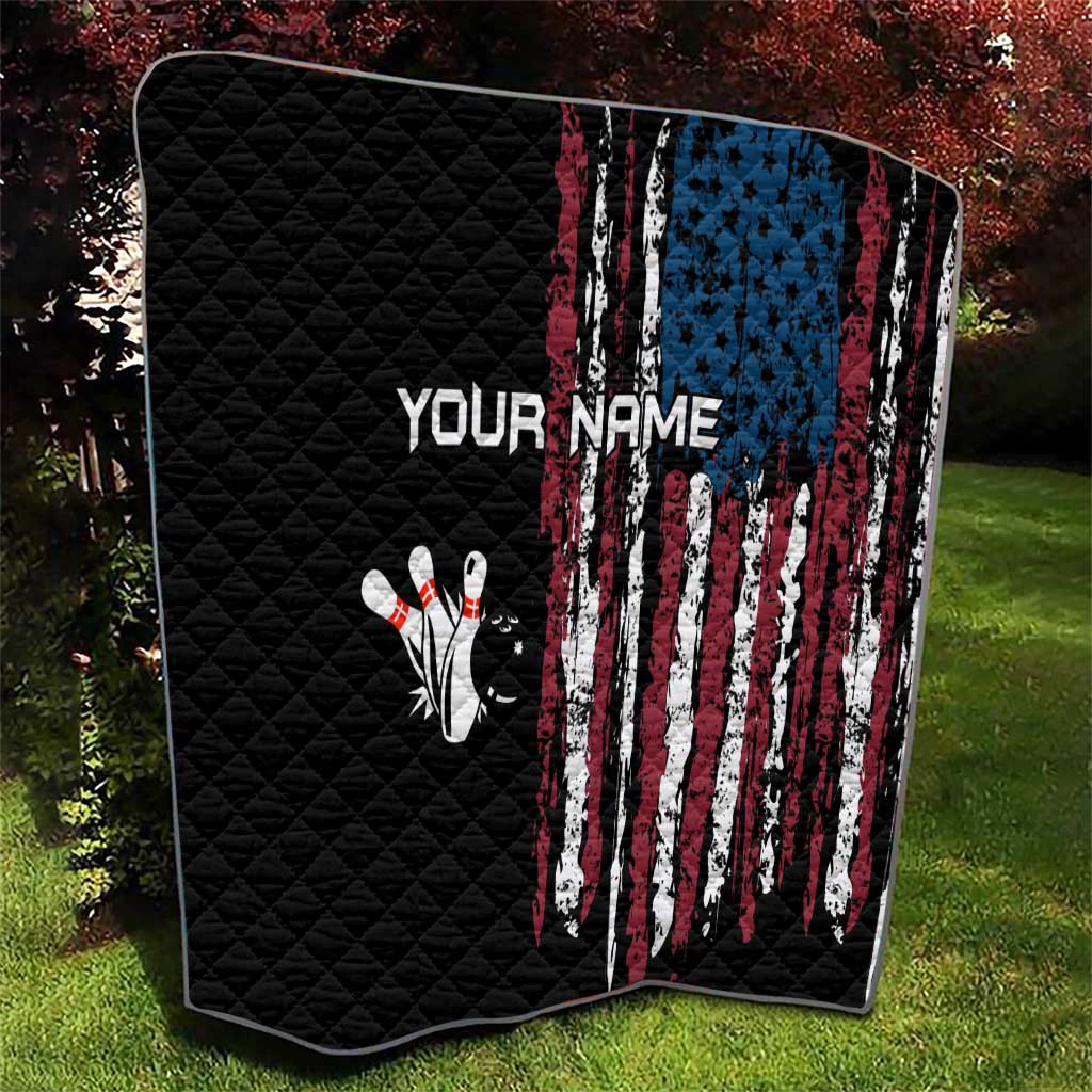 Distressed American Flag Quilt with Bowling Pins and Ball Vertical Stripe Design - Wonder Print Shop