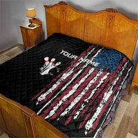 Distressed American Flag Quilt with Bowling Pins and Ball Vertical Stripe Design - Wonder Print Shop