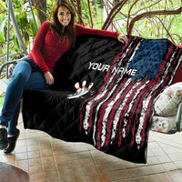 Distressed American Flag Quilt with Bowling Pins and Ball Vertical Stripe Design - Wonder Print Shop