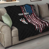 Distressed American Flag Quilt with Bowling Pins and Ball Vertical Stripe Design - Wonder Print Shop