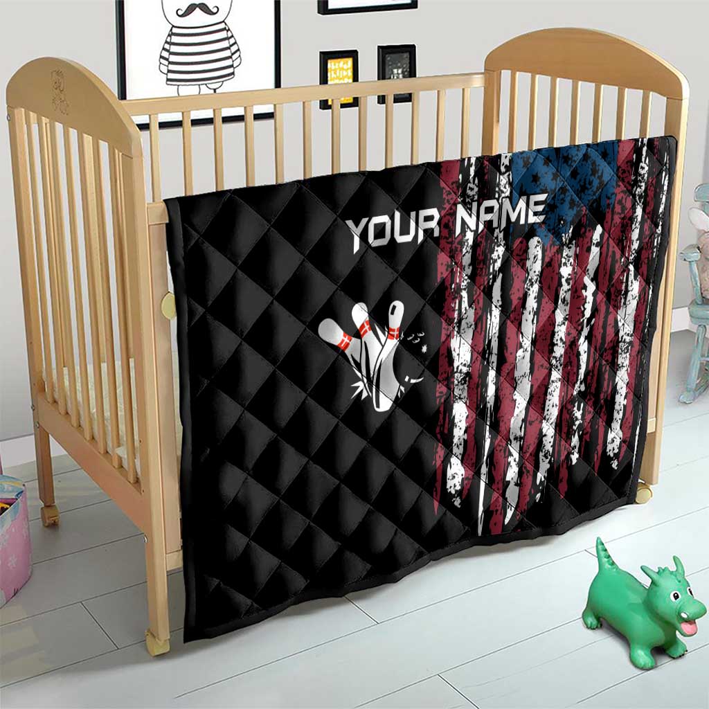 Distressed American Flag Quilt with Bowling Pins and Ball Vertical Stripe Design - Wonder Print Shop