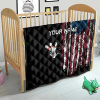 Distressed American Flag Quilt with Bowling Pins and Ball Vertical Stripe Design - Wonder Print Shop