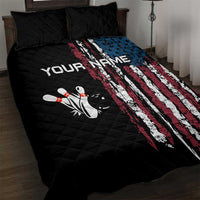 Distressed American Flag Quilt Bed Set with Bowling Pins and Ball Vertical Stripe Design - Wonder Print Shop