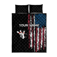 Distressed American Flag Quilt Bed Set with Bowling Pins and Ball Vertical Stripe Design - Wonder Print Shop