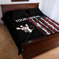 Distressed American Flag Quilt Bed Set with Bowling Pins and Ball Vertical Stripe Design - Wonder Print Shop