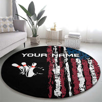 Distressed American Flag Round Carpet with Bowling Pins and Ball Vertical Stripe Design - Wonder Print Shop
