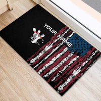 Distressed American Flag Rubber Doormat with Bowling Pins and Ball Vertical Stripe Design - Wonder Print Shop