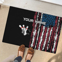 Distressed American Flag Rubber Doormat with Bowling Pins and Ball Vertical Stripe Design - Wonder Print Shop