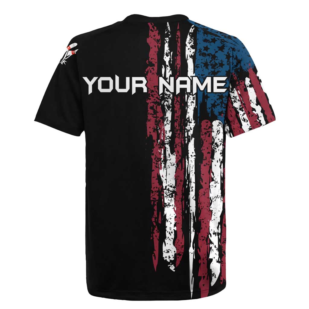 Distressed American Flag Rugby Jersey with Bowling Pins and Ball Vertical Stripe Design - Wonder Print Shop