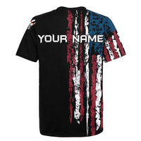 Distressed American Flag Rugby Jersey with Bowling Pins and Ball Vertical Stripe Design - Wonder Print Shop